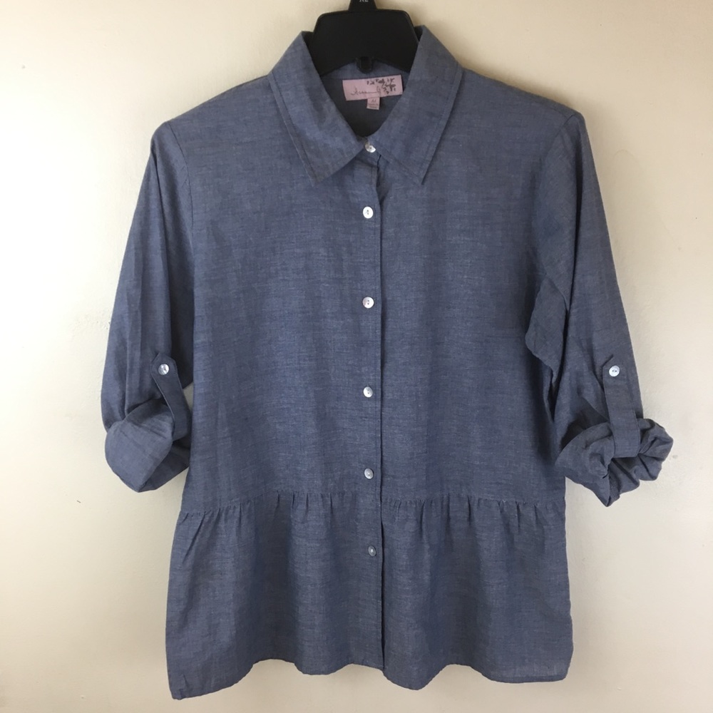 Hanna G Chambray Peplum Top Size M